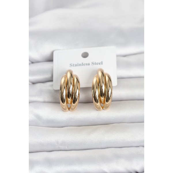 316L Çelik Gold Renk Yarım Halka Model Kadın Küpe TJ-BKP11801