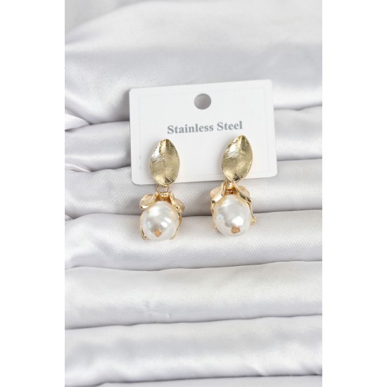 316L Çelik Gold Renk Çiçek Model Kadın Küpe TJ-BKP11802
