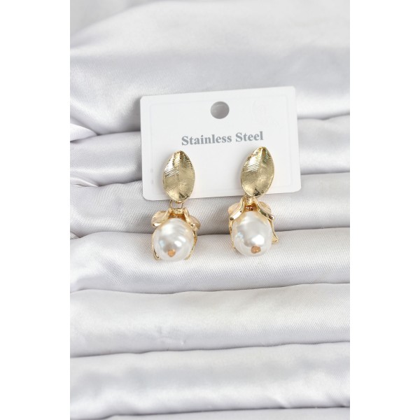 316L Çelik Gold Renk Çiçek Model Kadın Küpe TJ-BKP11802