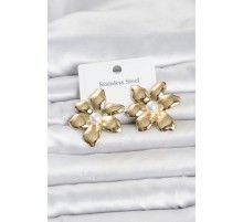 316L Çelik Gold Renk İncili Lotus Model Kadın Küpe TJ-BKP11804