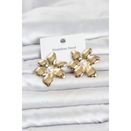 316L Çelik Gold Renk İncili Lotus Model Kadın Küpe TJ-BKP11804