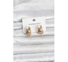 316L Çelik Gold Renk Desenli Yarım Halka Model Kadın Küpe TJ-BKP11807