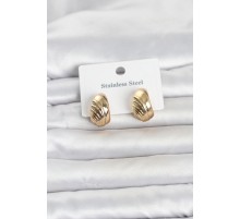 316L Çelik Gold Renk Desenli Yarım Halka Model Kadın Küpe TJ-BKP11807