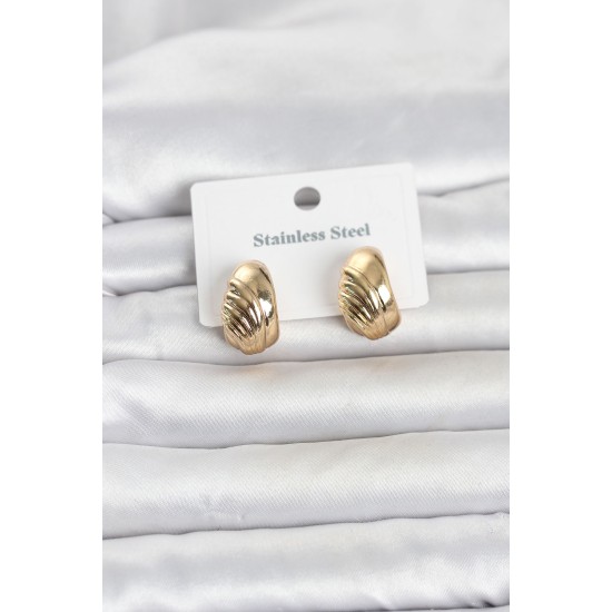 316L Çelik Gold Renk Desenli Yarım Halka Model Kadın Küpe TJ-BKP11807