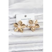 316L Çelik Gold Renk Lotus Çiçek Model Kadın Küpe TJ-BKP11810