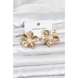 316L Çelik Gold Renk Lotus Çiçek Model Kadın Küpe TJ-BKP11810