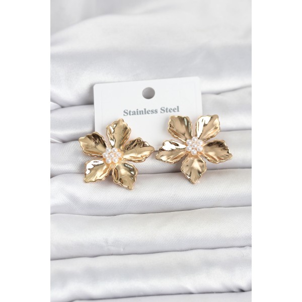 316L Çelik Gold Renk Lotus Çiçek Model Kadın Küpe TJ-BKP11810