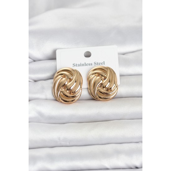 316L Çelik Gold Renk Motif Desen Model Kadın Küpe TJ-BKP11812
