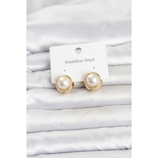 316L Çelik Gold Renk İncili Model Kadın Küpe TJ-BKP11814