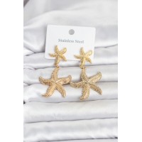 316L Çelik Gold Renk Deniz Yıldızı Model Kadın Küpe TJ-BKP11815