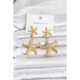316L Çelik Gold Renk Deniz Yıldızı Model Kadın Küpe TJ-BKP11815