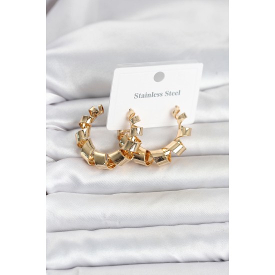 316L Çelik Gold Renk Spiral Halka Kadın Küpe TJ-BKP11823