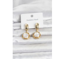 316L Çelik Gold Renk İnci Detaylı Kadın Küpe TJ-BKP11824