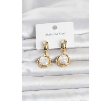 316L Çelik Gold Renk İnci Detaylı Kadın Küpe TJ-BKP11824