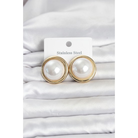 316L Çelik Gold Renk İnci Model Vintage Kadın Küpe TJ-BKP11826
