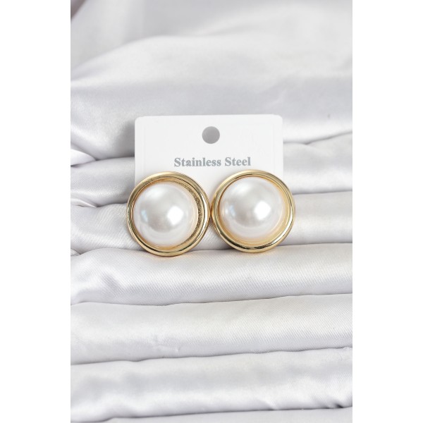 316L Çelik Gold Renk İnci Model Vintage Kadın Küpe TJ-BKP11826