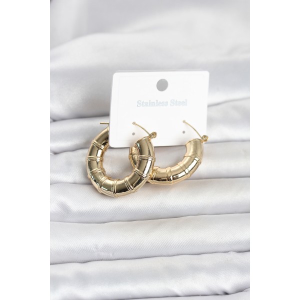 316L Çelik Gold Renk Bambu Model Halka Kadın Küpe TJ-BKP11828