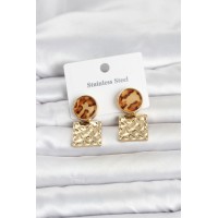 316L Çelik Gold Renk Leopar Desenli Plaka Model Kadın Küpe TJ-BKP11832
