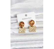 316L Çelik Gold Renk Leopar Desenli Plaka Model Kadın Küpe TJ-BKP11832