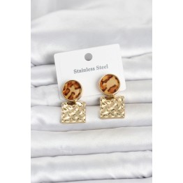 316L Çelik Gold Renk Leopar Desenli Plaka Model Kadın Küpe TJ-BKP11832