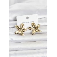 316L Çelik Gold Renk Lotus Çiçeği Model Kadın Küpe TJ-BKP11833