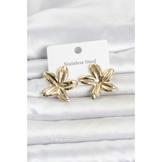 316L Çelik Gold Renk Lotus Çiçeği Model Kadın Küpe TJ-BKP11833