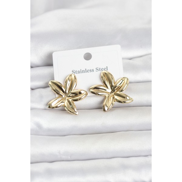 316L Çelik Gold Renk Lotus Çiçeği Model Kadın Küpe TJ-BKP11833