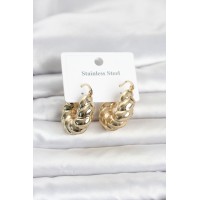 316L Çelik Gold Renk Bombeli Halka Model Kadın Küpe TJ-BKP11838