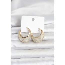 316L Çelik Gold Renk Kristal Taş Detaylı Halka Kadın Küpe TJ-BKP11839