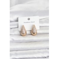 316L Çelik Gold Renk Zirkon Taşlı Damla Model Kadın Küpe TJ-BKP11842