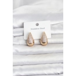 316L Çelik Gold Renk Zirkon Taşlı Damla Model Kadın Küpe TJ-BKP11842