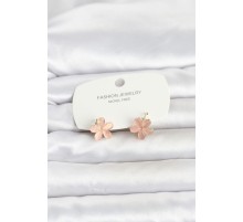 Pirinç Gold Renk Pembe Çiçek Model Çocuk Küpe TJ-BKP11844