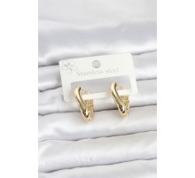 316L Çelik Gold Renk Asimetrik Halka Model Kadın Küpe TJ-BKP11853