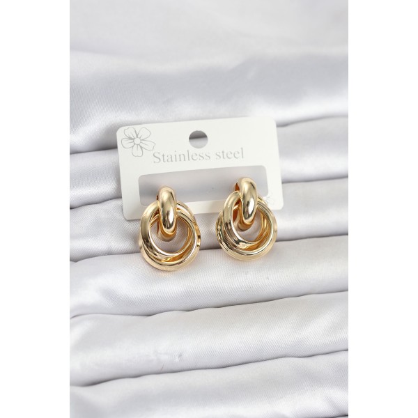 316L Çelik Gold Renk Halka Model Kadın Küpe TJ-BKP11857