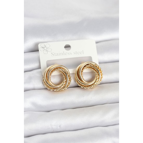 316L Çelik Gold Renk Halka Model Asorti Kadın Küpe TJ-BKP11859