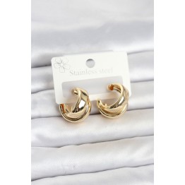 316L Çelik Gold Renk Asimetrik Halka Model Kadın Küpe TJ-BKP11861