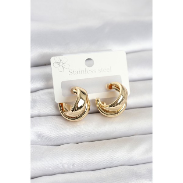 316L Çelik Gold Renk Asimetrik Halka Model Kadın Küpe TJ-BKP11861