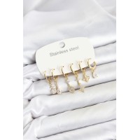 316L Çelik Gold Renk Zirkon Taşlı Yonca Model Kadın Küpe Seti TJ-BKP11874
