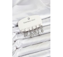 316L Çelik Gümüş Renk Zirkon Taşlı Charm Detaylı Kadın Küpe Seti TJ-BKP11879