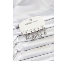 316L Çelik Gümüş Renk Zirkon Taşlı Charm Detaylı Kadın Küpe Seti TJ-BKP11879