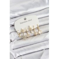 316L Çelik Gold Renk Yıldız Model Zirkon Taşlı Kadın Küpe Seti TJ-BKP11884