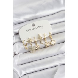 316L Çelik Gold Renk Yıldız Model Zirkon Taşlı Kadın Küpe Seti TJ-BKP11884