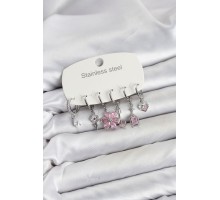 316L Çelik Gümüş Renk Pembe Zirkon Taşlı Lotus Detaylı Kadın Küpe Seti TJ-BKP11887