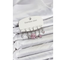 316L Çelik Gümüş Renk Pembe Zirkon Taşlı Lotus Detaylı Kadın Küpe Seti TJ-BKP11887