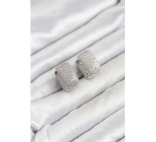 Gümüş Renk Full Zirkon Taşlı Kare Halka Kadın Küpe TJ-BKP11894