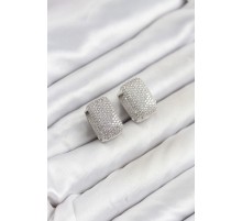 Gümüş Renk Full Zirkon Taşlı Kare Halka Kadın Küpe TJ-BKP11894