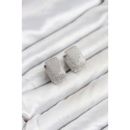 Gümüş Renk Full Zirkon Taşlı Kare Halka Kadın Küpe TJ-BKP11894
