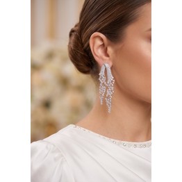 Gümüş Renk Zirkon Taşlı Çelenk Model Kadın Abiye Küpe TJ-BKP11899
