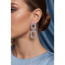 Gümüş Renk Zirkon Taşlı Kare Model Kadın Abiye Küpe TJ-BKP11900
