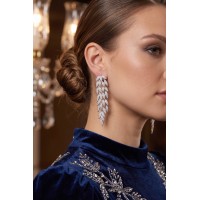 Gümüş Renk Zirkon Taşlı Sarmaşık Yaprak Model Kadın Abiye Küpe TJ-BKP11901